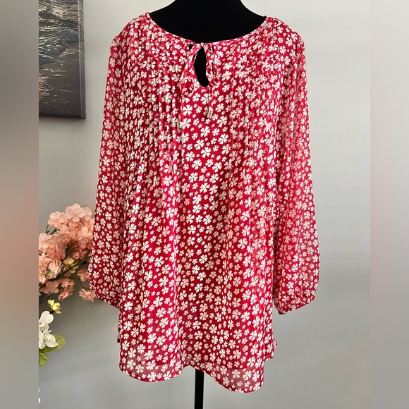 Tommy Hilfiger Plus Size Floral Pintucked Blouse Red Size 0X - Picture 1 of 12